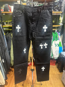 Calça Jeans Preta Chrome Hearts Cruz Black/White - Pronta Entrega