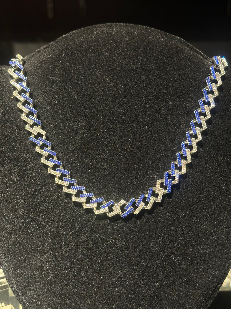 Corrente Cravejada Em Zicornia Cubica Azul/Prata 50 CM - Pronta Entrega