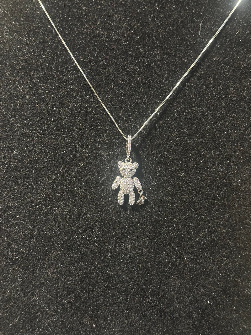 Corrente Feminina Prata Pingente Bear Em Zicornia Cúbica Cravejada 45 CM - Pronta Entrega