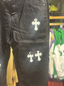 Calça Jeans Preta Chrome Hearts Cruz Black/White - Pronta Entrega