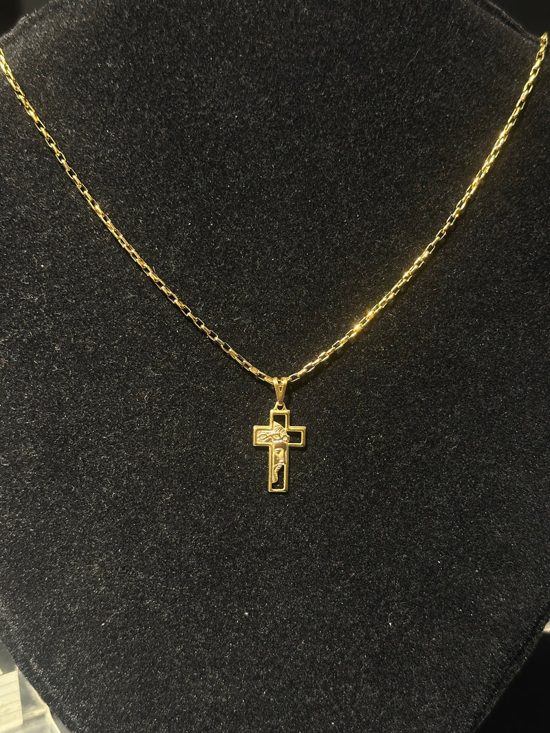 Corrente Cartier Banhada Pingente Jesus Cristo/Cruz 40 CM - Pronta Entrega