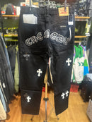 Calça Jeans Preta Chrome Hearts Cruz Black/White - Pronta Entrega