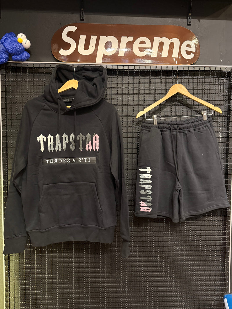 Conjunto Trapstar Moletom Blusa + Short Black/Pink - Pronta Entrega