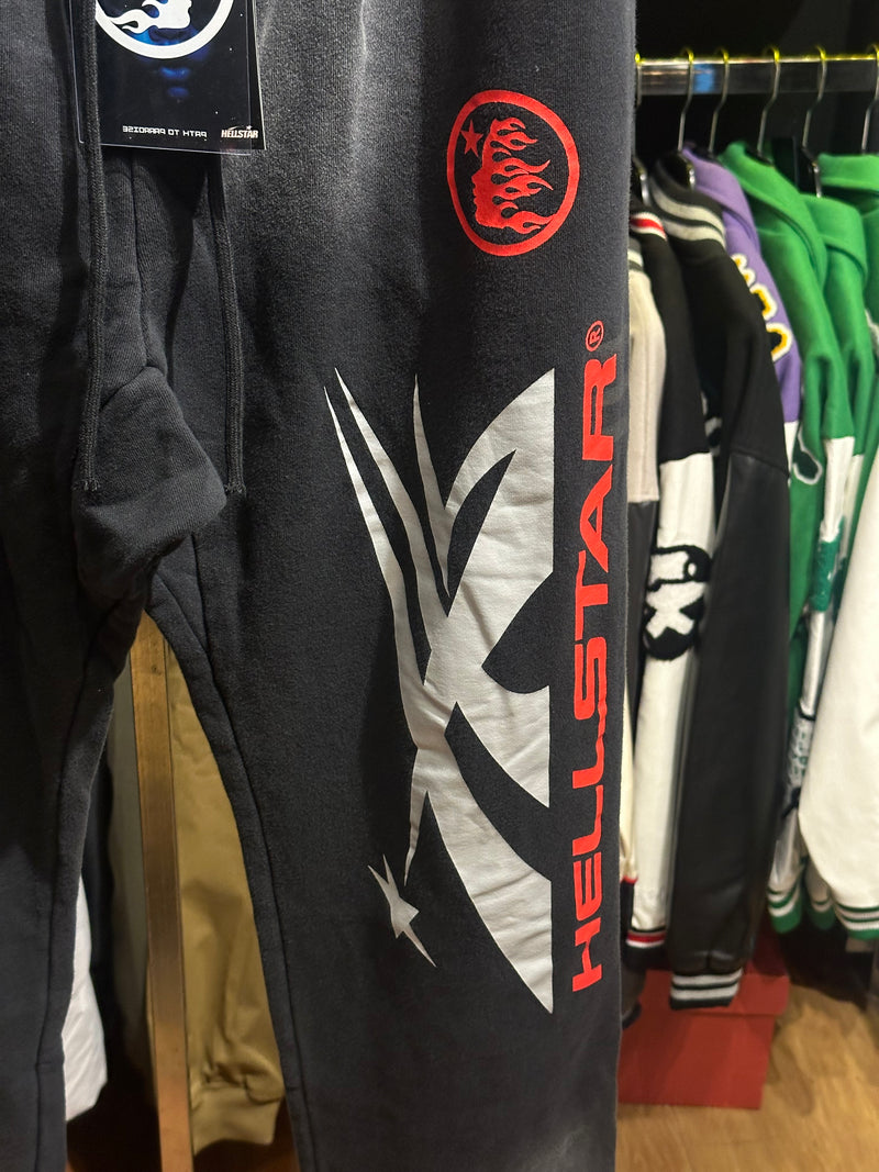 Calça Hellstar Moletom Destonado Preto/Vermelho - Pronta Entrega