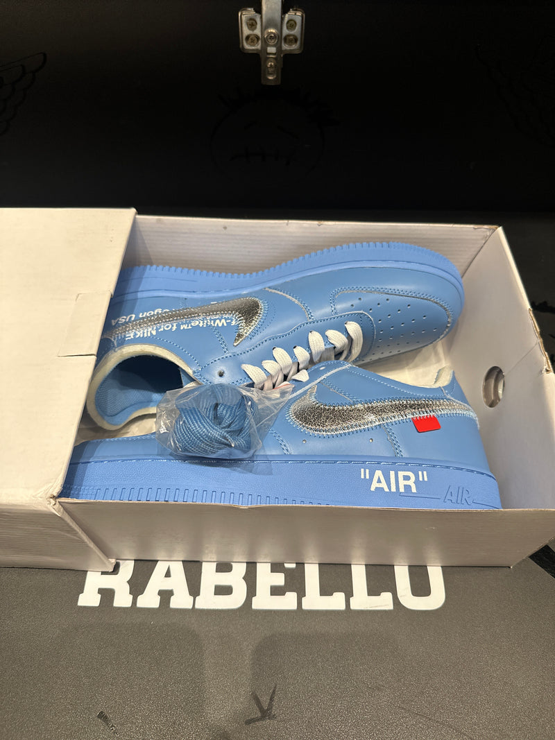 Tênis Air Force 1 Low X Off-White MCA University Blue/Metallic Silver-White - Pronta Entrega