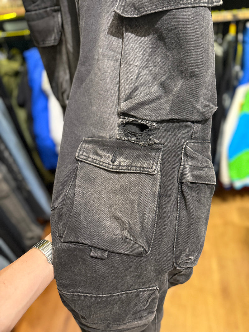 Calça Baggy Utility Cargo Jeans Rasgado Destonado - Pronta Entrega
