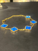 Pulseira Van Cleef Dourada Trevos Azuis 18 + 6 CM - Pronta Entrega