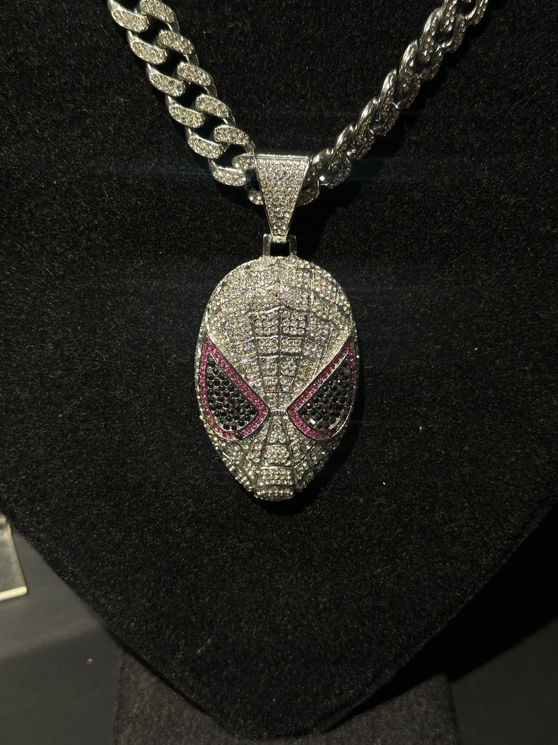 Corrente Cravejada Pingente Spider-Man Em Zicornia Cubica Prata - Pronta Entrega