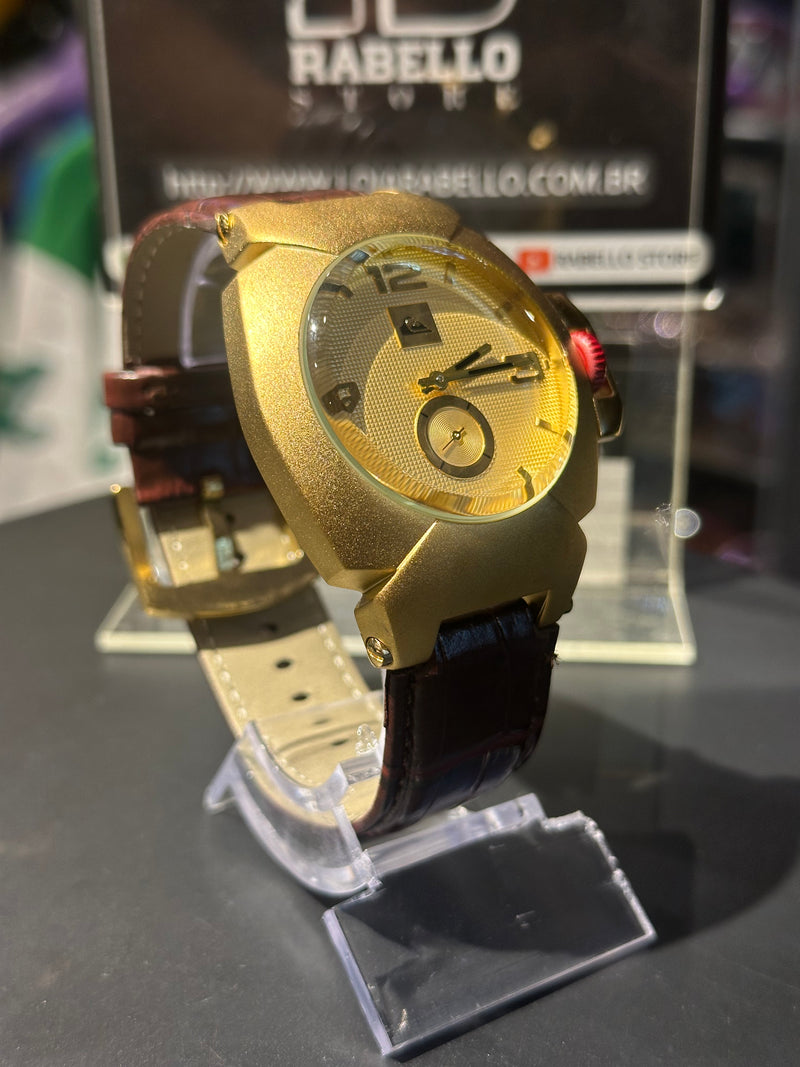 Relógio QuikSilver Foxhound Gold Pulseira Couro Marrom - Pronta Entrega