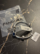 Bracelete Pandora Prata Charm com Berloques Azul e Fecho Prata - Pronta Entrega