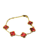 Pulseira Van Cleef Dourada Trevos Vermelho Escarlate 18 + 6 CM - Pronta Entrega
