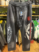 Calça Hellstar Moletom Destonado Preto/Vermelho - Pronta Entrega