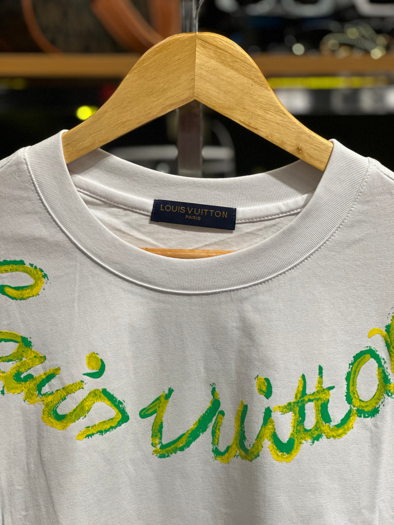 Camiseta Louis Vuitton Branca Logo Yellow/Green - Pronta Entrega