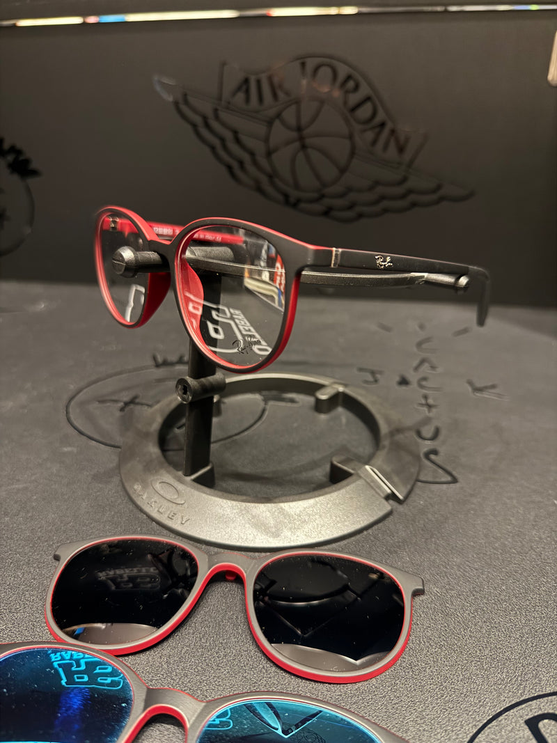 Óculos Rayban Redondo Armação Vermelho Preto Clip-On 3 em 1 Multi Cores - Pronta Entrega