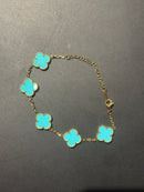 Pulseira Van Cleef Dourada Trevos Azul Marinho 18 + 6 CM - Pronta Entrega