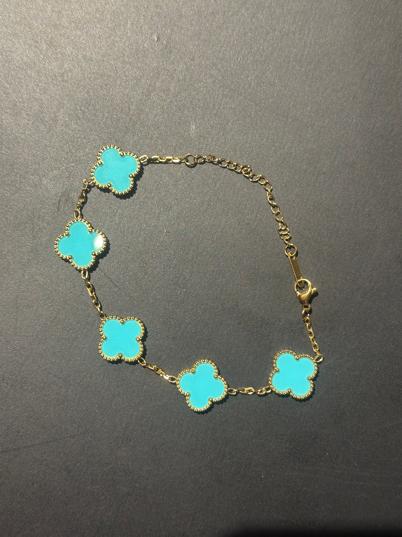 Pulseira Van Cleef Dourada Trevos Azul Marinho 18 + 6 CM - Pronta Entrega