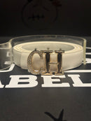 Cinto Feminino Carolina Herrera Branco Fivela Cravejada/Gold 95 CM  - Pronta Entrega