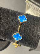 Pulseira Van Cleef Dourada Trevos Azuis 18 + 6 CM - Pronta Entrega