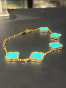 Pulseira Van Cleef Dourada Trevos Azul Marinho 18 + 6 CM - Pronta Entrega