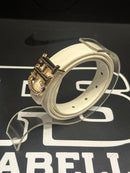 Cinto Feminino Carolina Herrera Branco Fivela Cravejada/Gold 95 CM  - Pronta Entrega