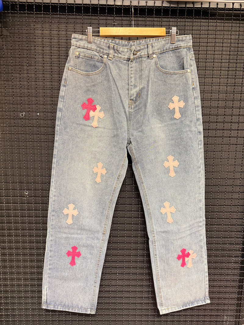 Calça Jeans Chrome Hearts Cruz Pink - Pronta Entrega