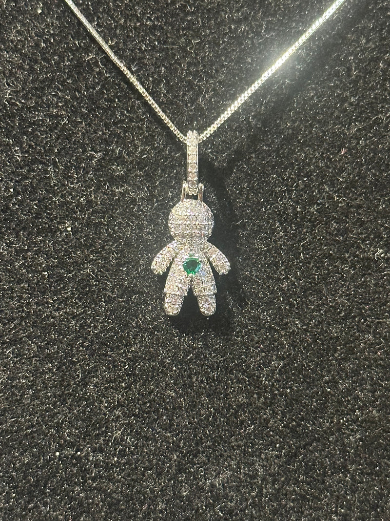 Corrente Feminina Prata Pingente Kid Green Stone Em Zicornia Cúbica 45 CM - Pronta Entrega