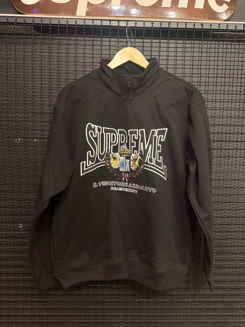 Moletom Supreme Crest Appliqué Half Zip Black FW25 - Pronta Entrega