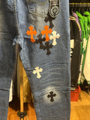 Calça Jeans Chrome Hearts Cruz Black/Orange/White - Pronta Entrega