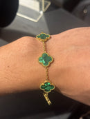 Pulseira Van Cleef Dourada Trevos Verdes 24 CM - Pronta Entrega