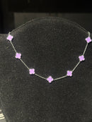 Corrente Van Cleef Prata Trevos Purples 45 + 5 CM - Pronta Entrega