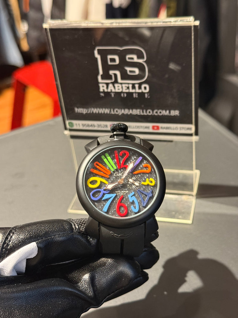 Relógio Gaga Milano Preto 44MM Emborrachado - Pronta Entrega