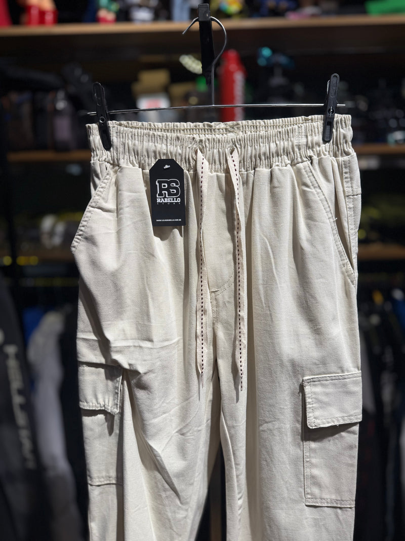 Calça Cargo Sarja Creme Sem punho - Pronta Entrega