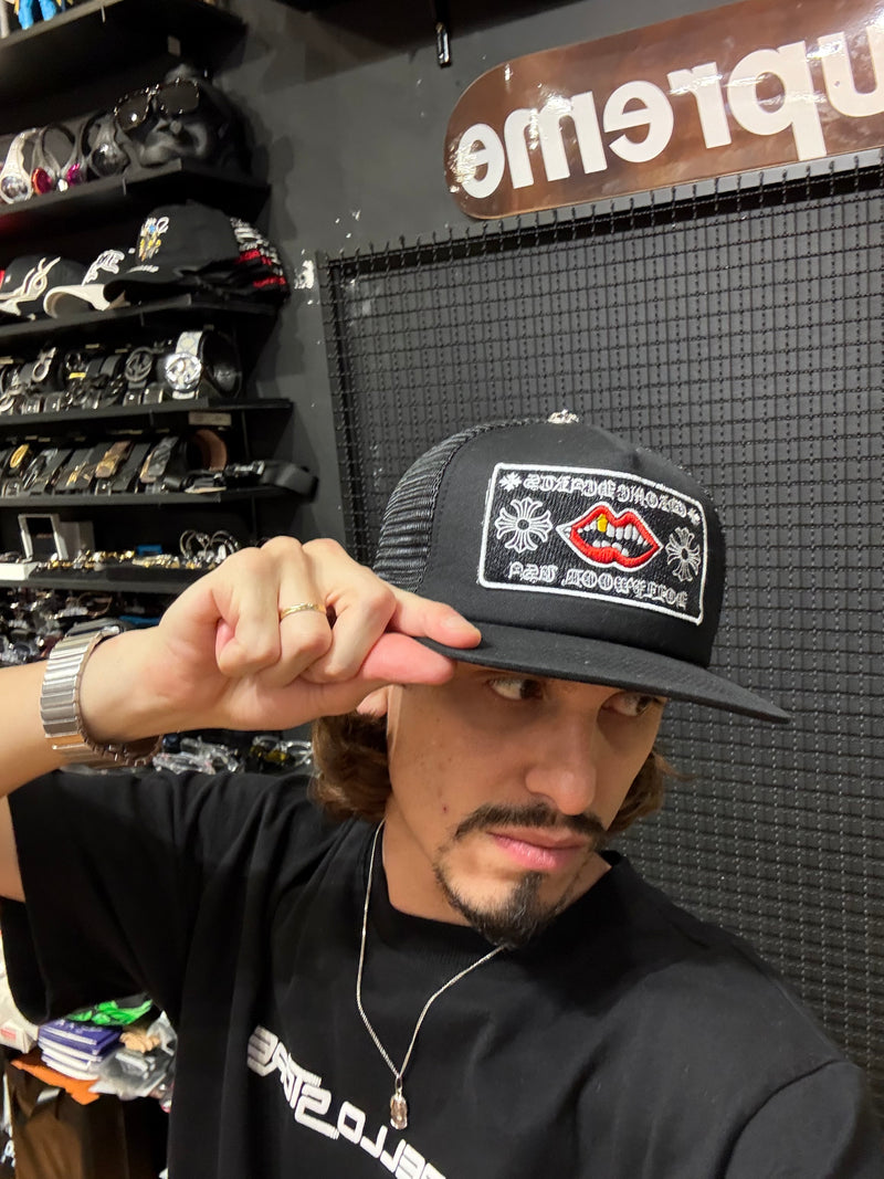 Boné Chrome Hearts Chomper Hollywood Trucker Black - Pronta Entrega