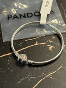 Bracelete Pandora Prata com Fecho em Coração Brilho Prata 18 CM - Pronta Entrega