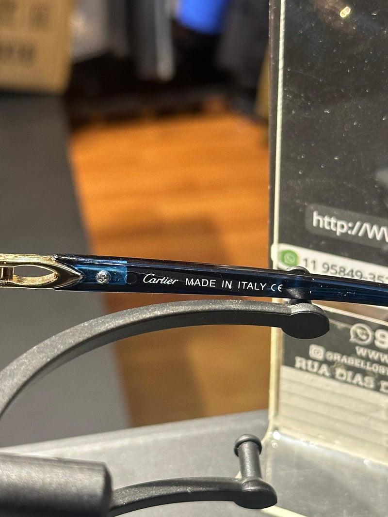 Óculos Cartier Preto Retangular Lente Escura - Pronta Entrega