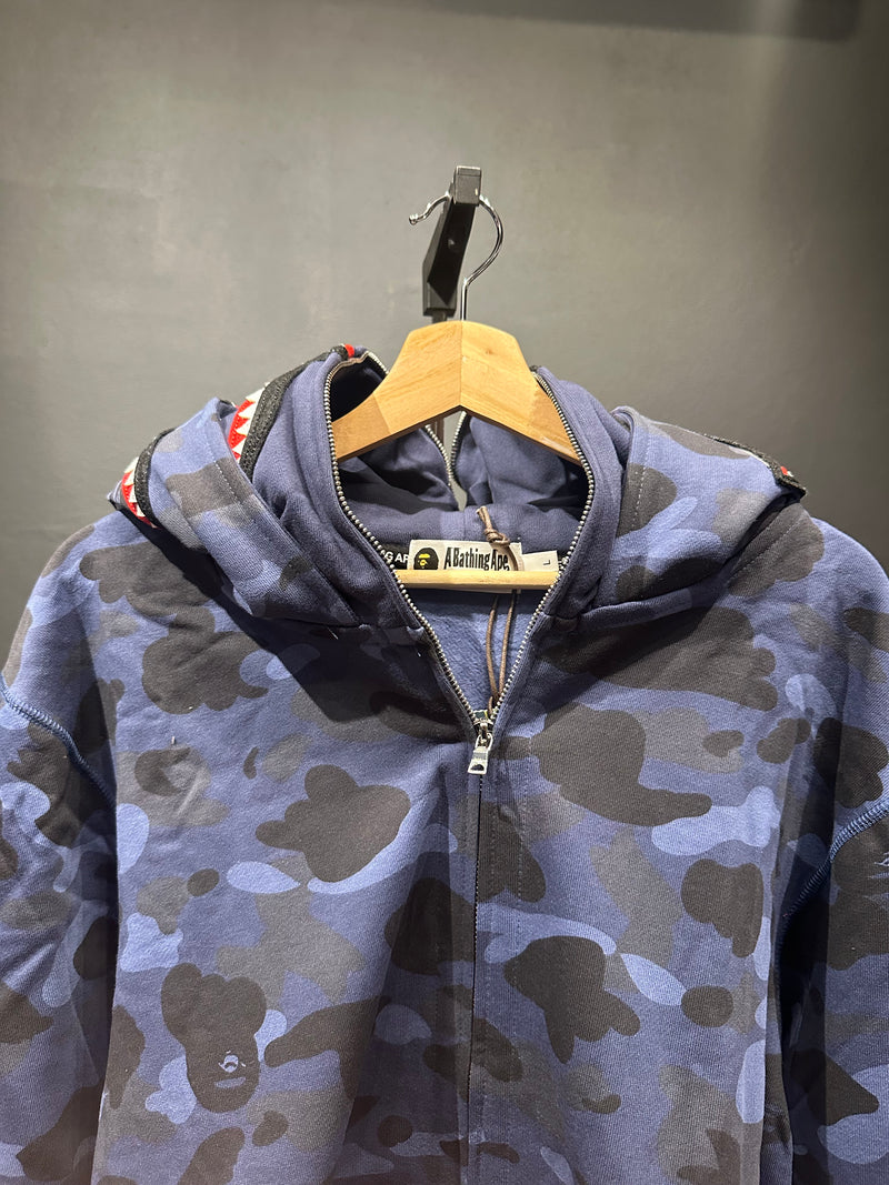 Jaqueta Bape Shark Camo Blue Dual Hoodie Full Zip - Pronta Entrega