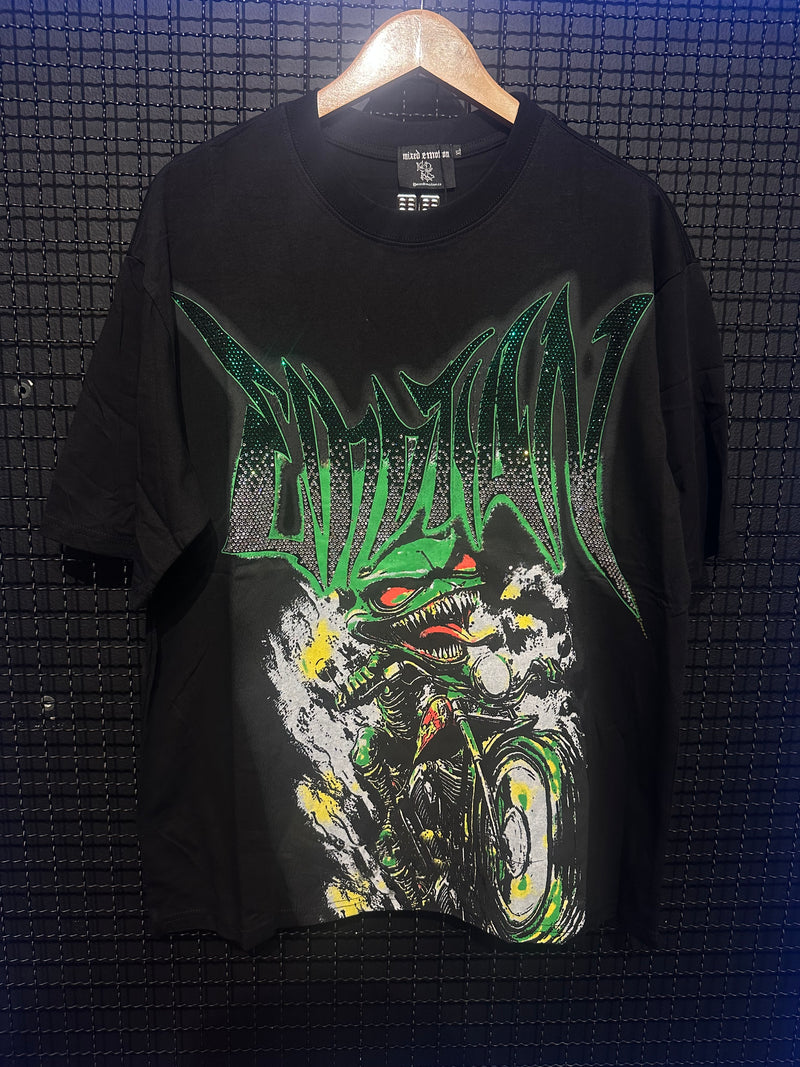 Camiseta Mixed Emotions Goblin Rhinestone Black/Green - Pronta Entrega
