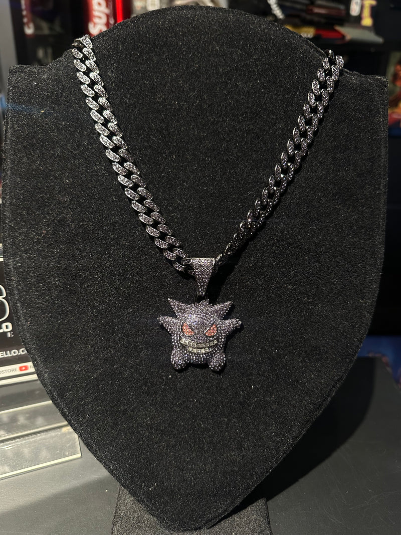 Corrente Cravejada Purple Pingente Gengar Em Zicornia Cubica 45 CM - Pronta Entrega