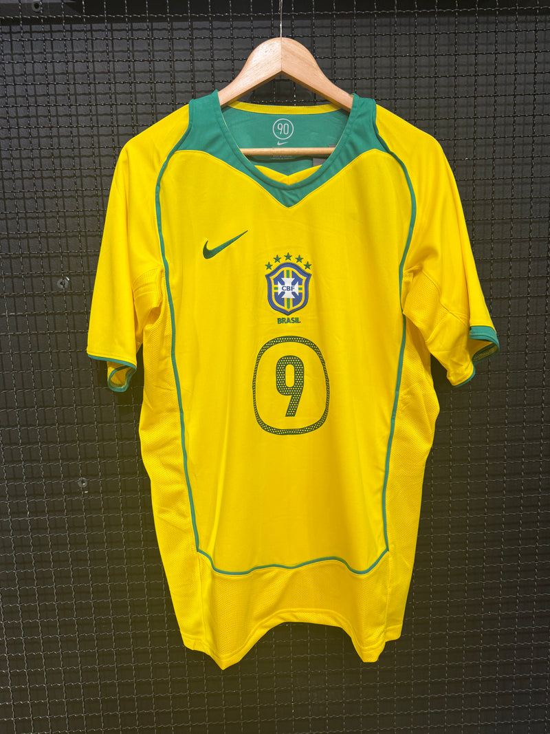 Camiseta Brasil 2004 Total 90 Retrô Ronaldo 9 Amarela - Pronta Entrega