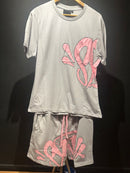 Conjunto Syna Camiseta + Short Gray/Pink - Pronta Entrega