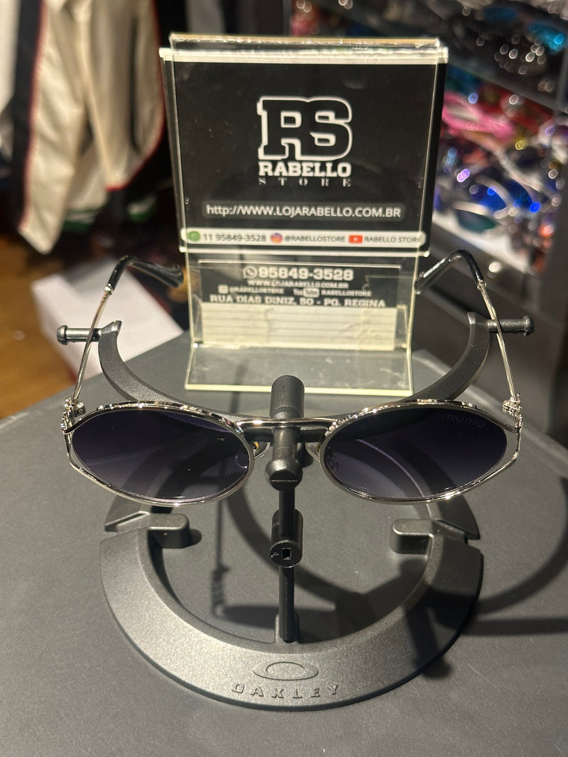 Óculos Miu Miu Redondo Armação Silver/Black Lente Purple - Pronta Entrega