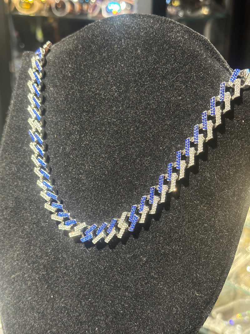 Corrente Cravejada Em Zicornia Cubica Azul/Prata 50 CM - Pronta Entrega