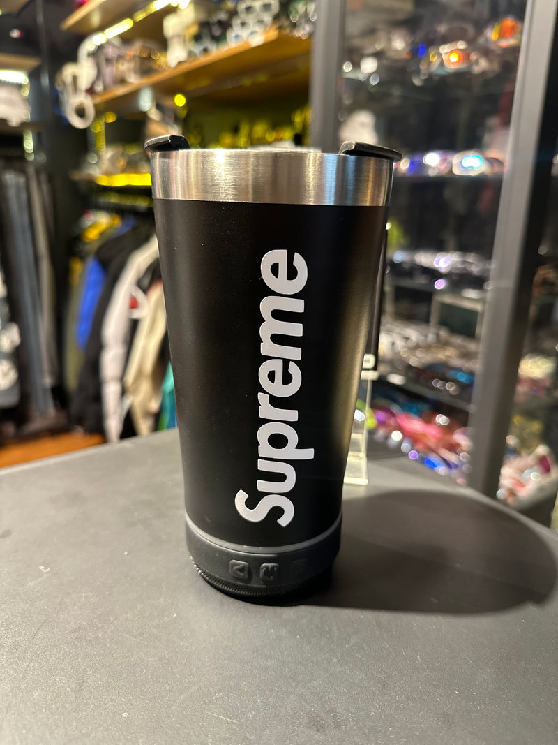 Copo Térmico Supreme Preto 473ML Com Caixa de Som Embutida e Abridor de Lata - Pronta Entrega