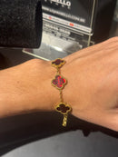 Pulseira Van Cleef Dourada Trevos Vermelho Escarlate 18 + 6 CM - Pronta Entrega