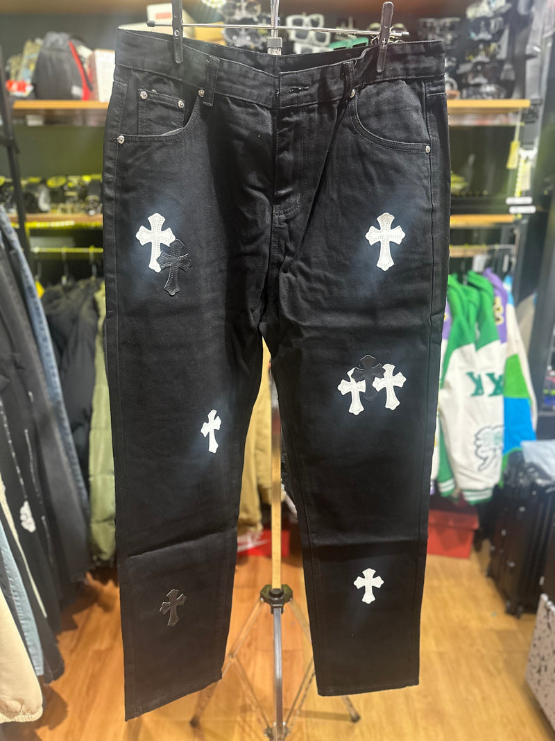 Calça Jeans Preta Chrome Hearts Cruz Black/White - Pronta Entrega