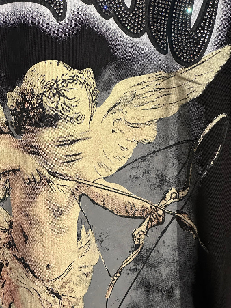 Camiseta Mixed Emotions Cupid Rhinestone Black - Pronta Entrega