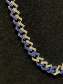 Corrente Colar Cravejado Zicornia Cubica Prata e Azul 50 CM - Pronta Entrega