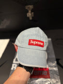 Boné Supreme Box Logo Jeans Fivela Couro - Pronta Entrega