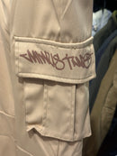 Calça Sarja Minus Two Bege Logo Marrom - Pronta Entrega