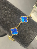 Pulseira Van Cleef Dourada Trevos Azul Escuro 18 + 6 CM - Pronta Entrega